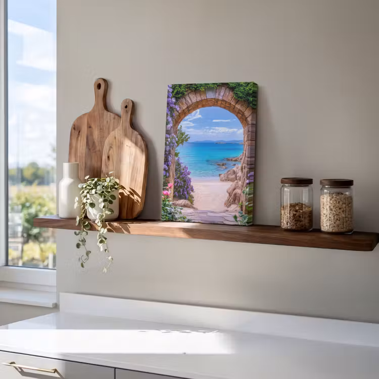 Canvas schilderij - Doorkijk - Poort - Zee - Strand - Rotsen — 4