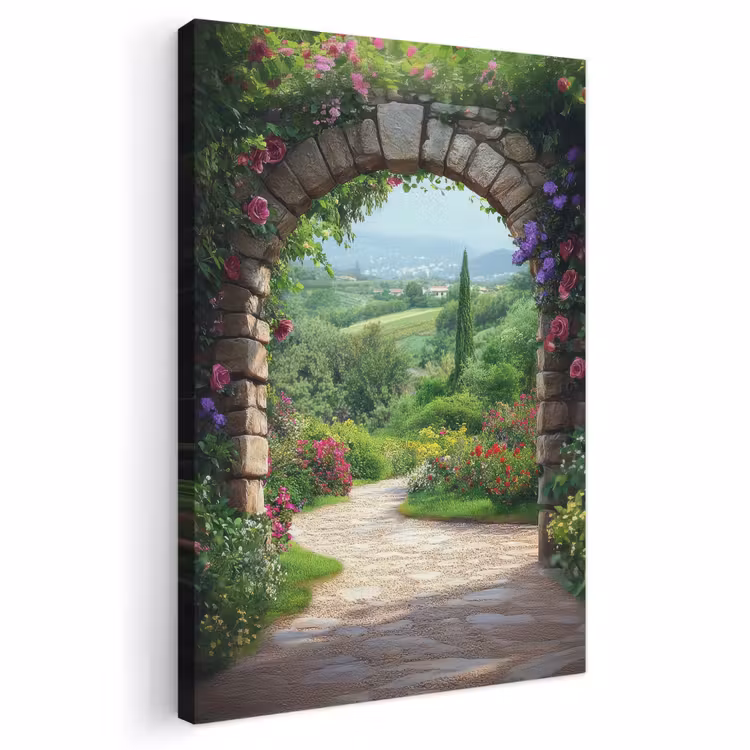 Canvas schilderij - Doorkijk - Landschap - Bloemen - Pad - Uitzicht — 1