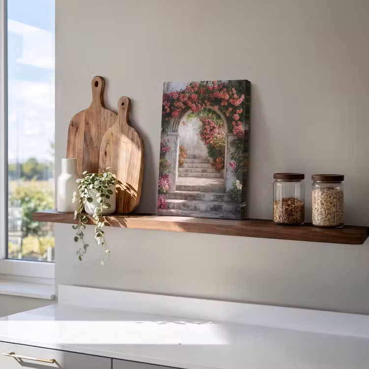 Canvas schilderij - Stenen Boog met Roze Bloemen — 4