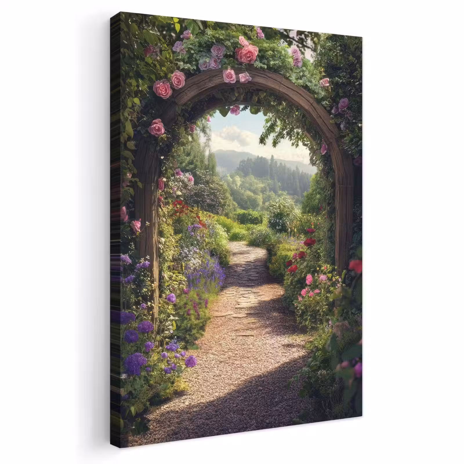 Canvas schilderij - Doorkijk - Landschap - Bloemen - Rozenboog - Natuur — 1