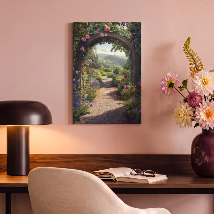 Canvas schilderij - Doorkijk - Landschap - Bloemen - Rozenboog - Natuur — 6