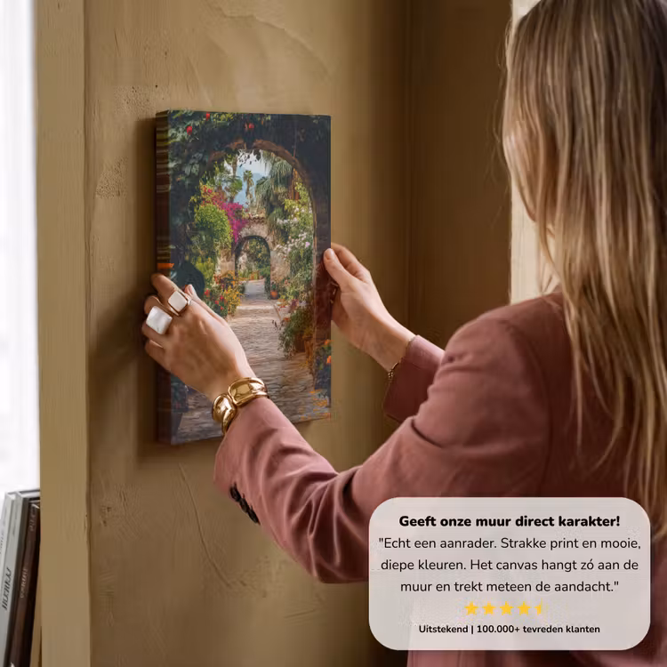 Canvas schilderij - Doorkijk - Bloemen - Poort - Stenen — 3