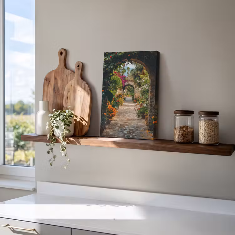 Canvas schilderij - Doorkijk - Bloemen - Poort - Stenen — 4