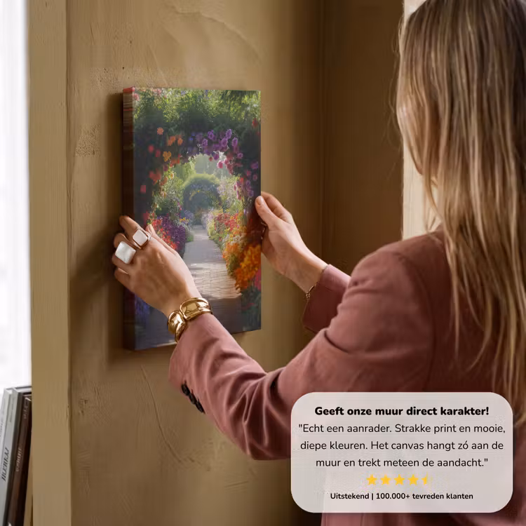 Canvas schilderij - Doorkijk - Pad - Bloemen - Struik - Kleurrijk — 3