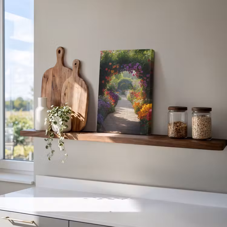 Canvas schilderij - Doorkijk - Pad - Bloemen - Struik - Kleurrijk — 4