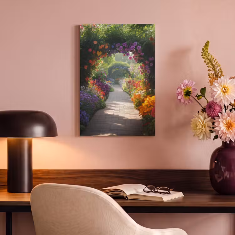 Canvas schilderij - Doorkijk - Pad - Bloemen - Struik - Kleurrijk — 6