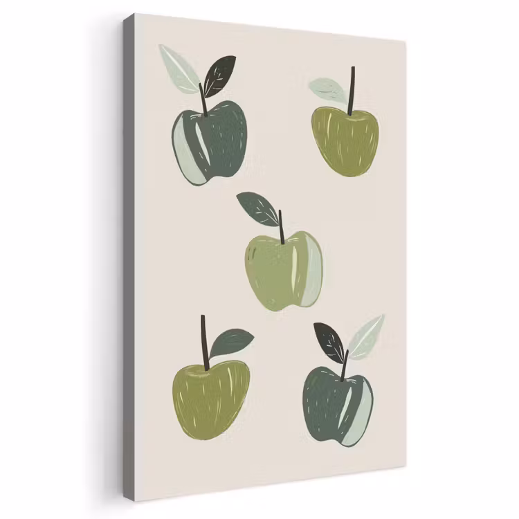 Canvas schilderij - Appels - Groen - Illustratie - Bladeren — 1