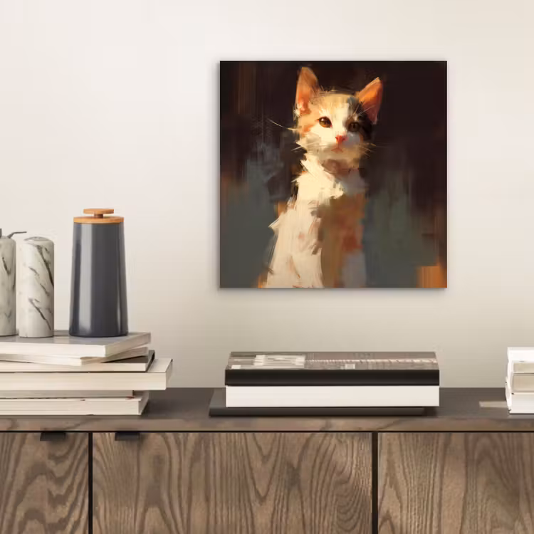 Aluminium schilderij - Kat - Geschilderd - Artistiek - Wit — 2