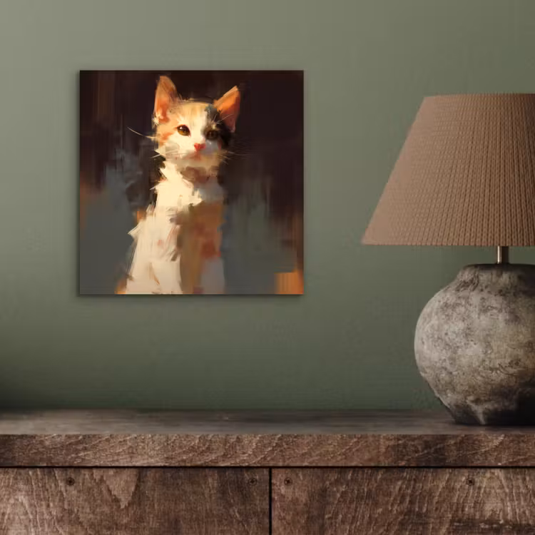 Aluminium schilderij - Kat - Geschilderd - Artistiek - Wit — 3