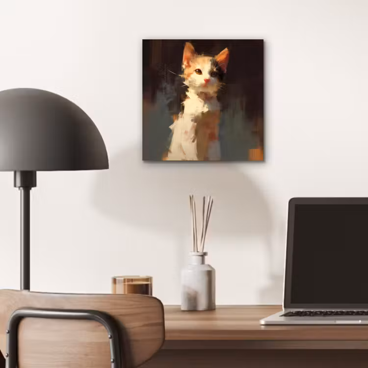 Aluminium schilderij - Kat - Geschilderd - Artistiek - Wit — 6