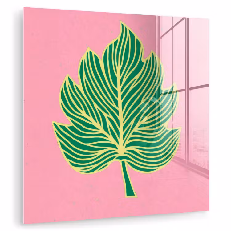 Glas schilderij - Blad - Groen - Illustratie - Minimalistisch — 1