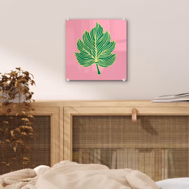 Glas schilderij - Blad - Groen - Illustratie - Minimalistisch — 5