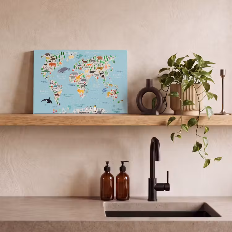 Canvas schilderij - Wereldkaart - Kinderen - Dieren - Blauw - Orka - Walvis — 3