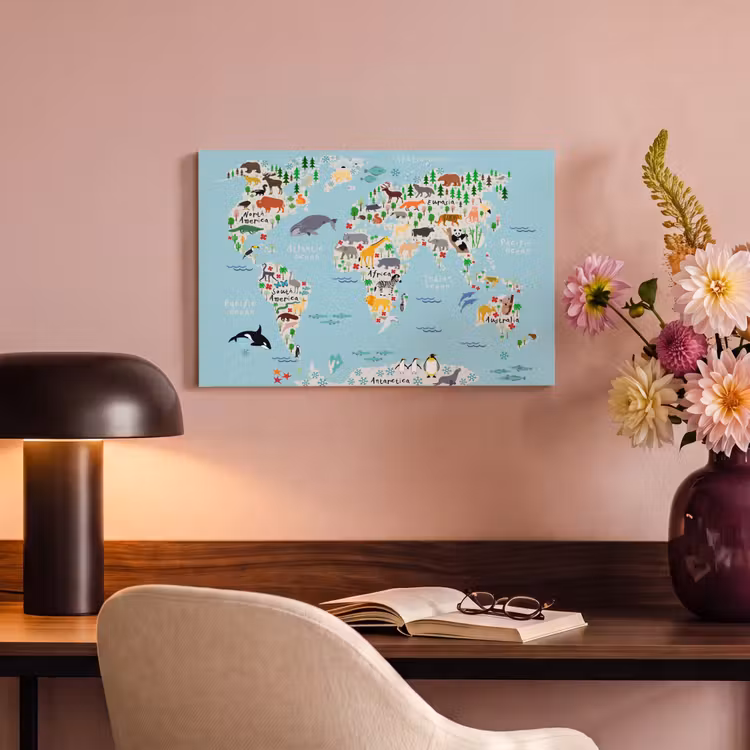 Canvas schilderij - Wereldkaart - Kinderen - Dieren - Blauw - Orka - Walvis — 5