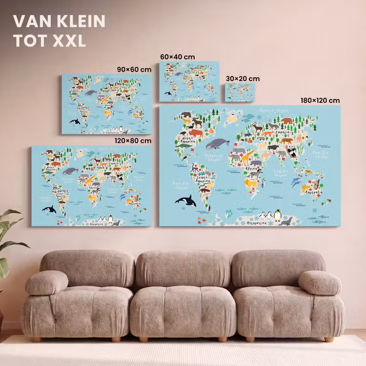 Canvas schilderij - Wereldkaart - Kinderen - Dieren - Blauw - Orka - Walvis — 7