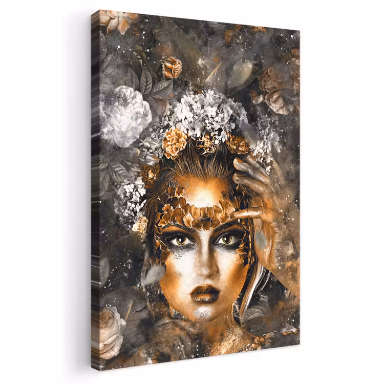 Canvas schilderij - Vrouwen - Bloemen - Goud — 1