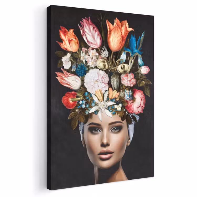 Canvas schilderij - Vrouw - Kleurrijk - Bloemen — 1