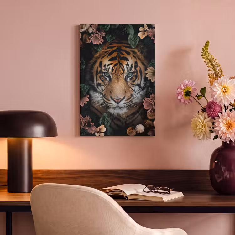 Canvas schilderij - Tijger - Bloemen - Bladeren — 6