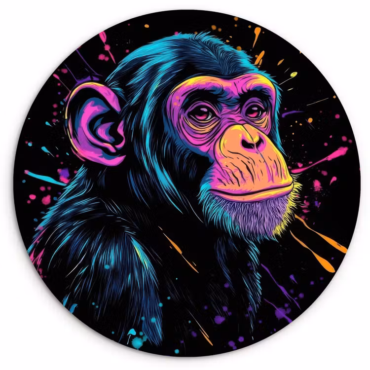 Muurcirkel glas - Aap - Verf - Neon - Kleur — 1