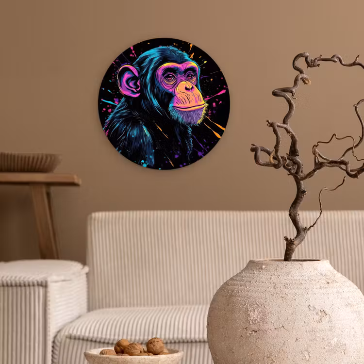 Muurcirkel glas - Aap - Verf - Neon - Kleur — 2