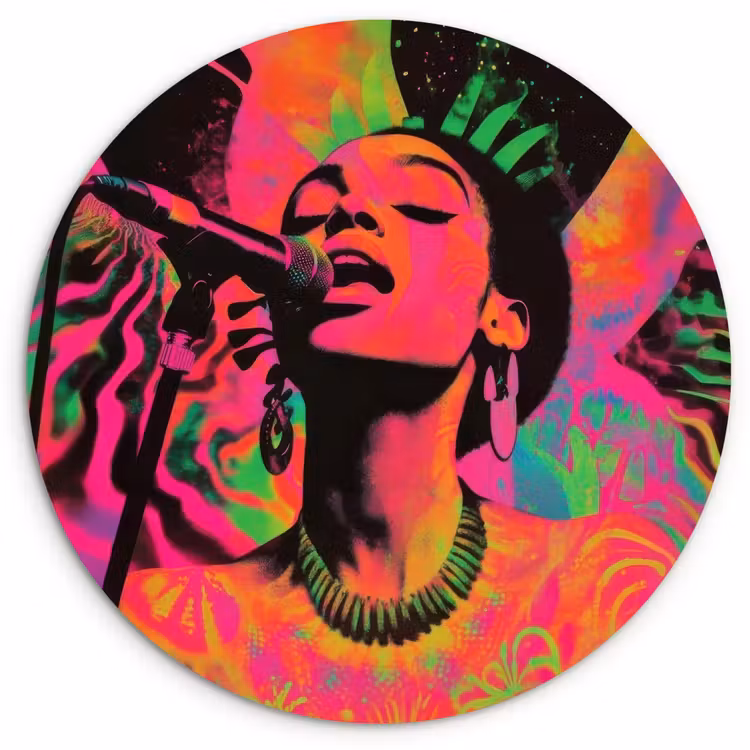 Muurcirkel glas - Vrouw - Microfoon - Neon — 1