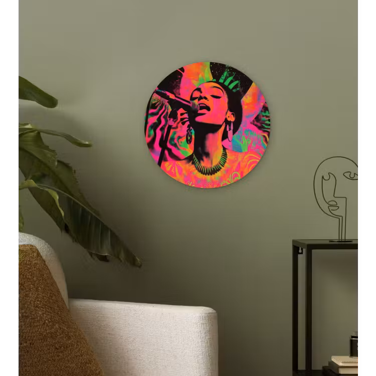 Muurcirkel glas - Vrouw - Microfoon - Neon — 3