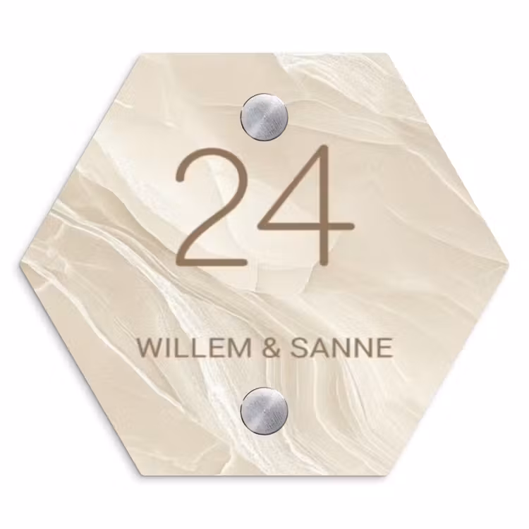 Naambordje voordeur - Hexagon - Vierkant - Beige - Marmer - Klassiek — 1