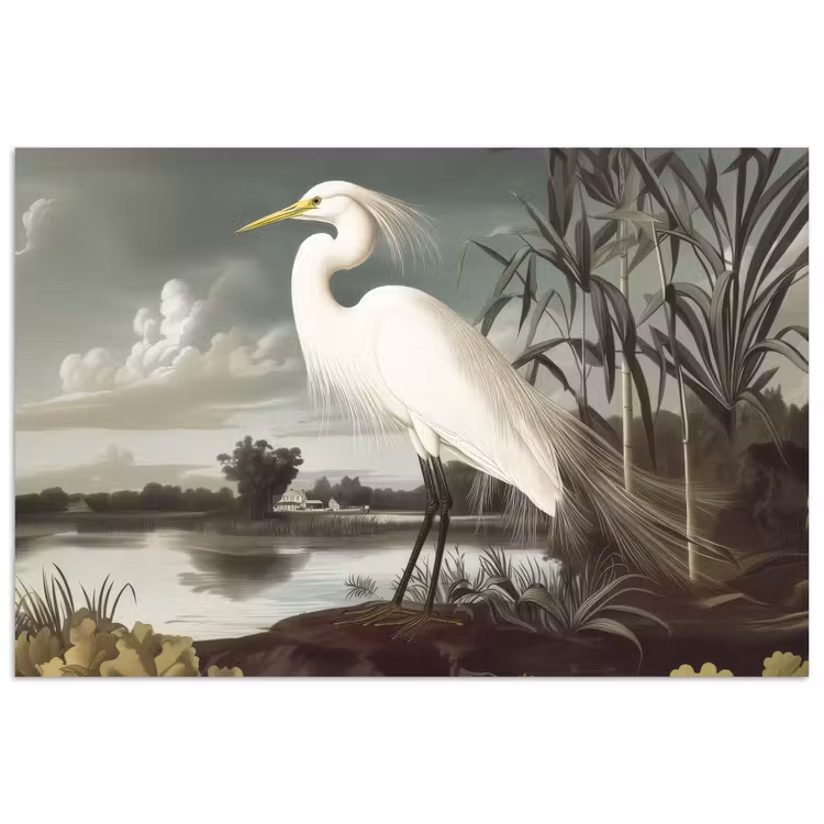 Poster – Reiger - Planten - Wolken - Wit — 1