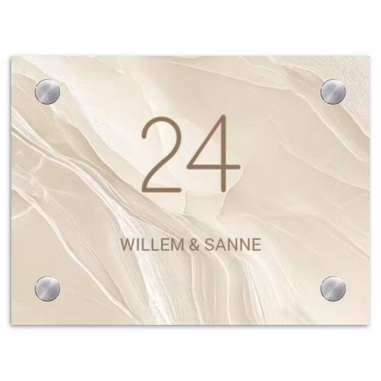 Naambordje voordeur - Rechthoek - Beige marmer - Klassiek — 1