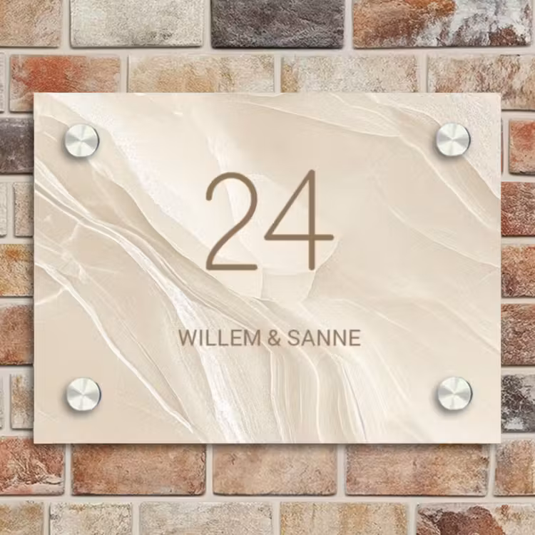 Naambordje voordeur - Rechthoek - Beige marmer - Klassiek — 4