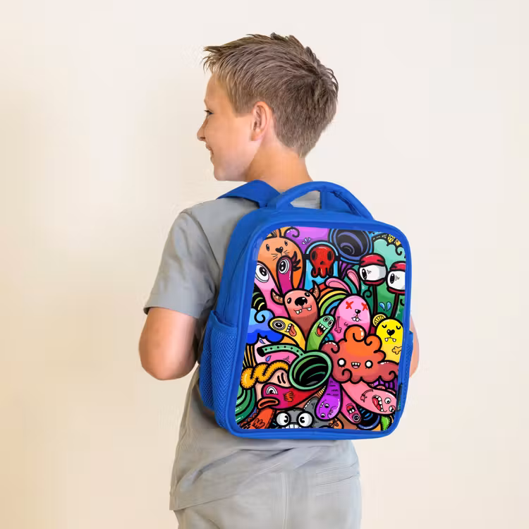 Rugzak kind - blauw - Vrolijke Monsterchaos — 3