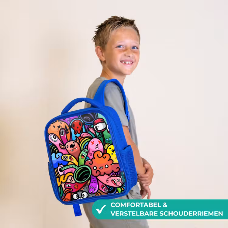 Rugzak kind - blauw - Vrolijke Monsterchaos — 4