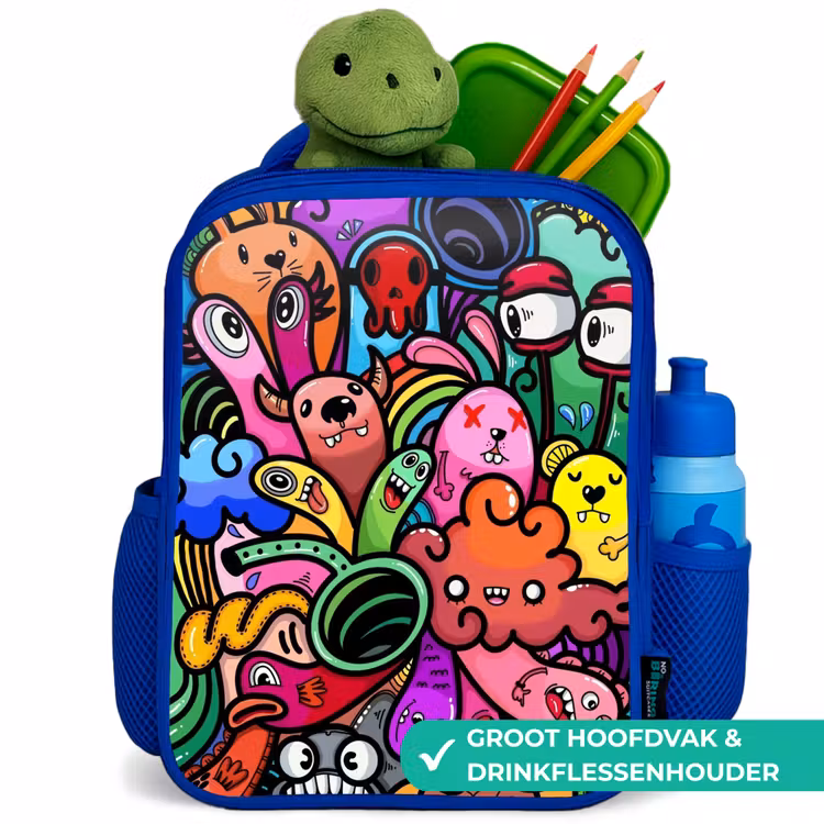 Rugzak kind - blauw - Vrolijke Monsterchaos — 6