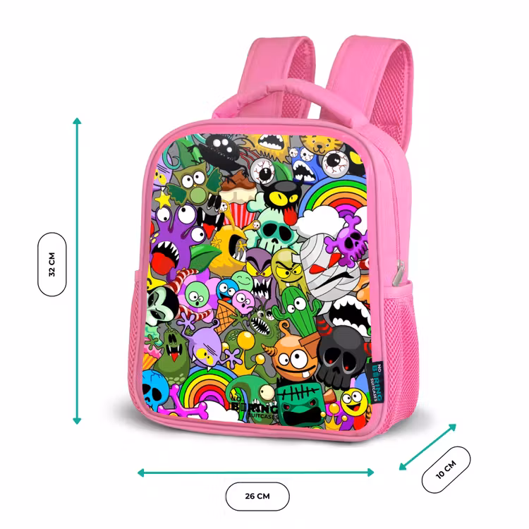 Rugzak kind - roze - Chaotisch kleurrijk monster patroon — 3