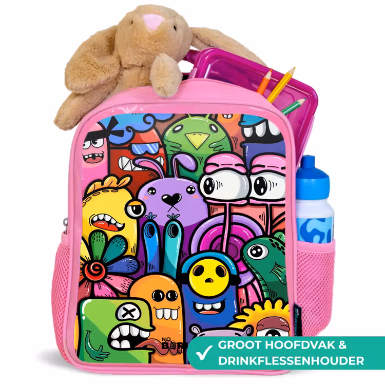 Rugzak kind - roze - Grappige kleurrijke monsters — 2