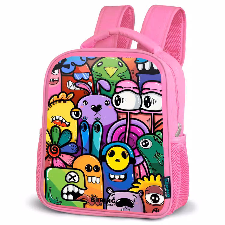 Rugzak kind - roze - Grappige kleurrijke monsters — 4