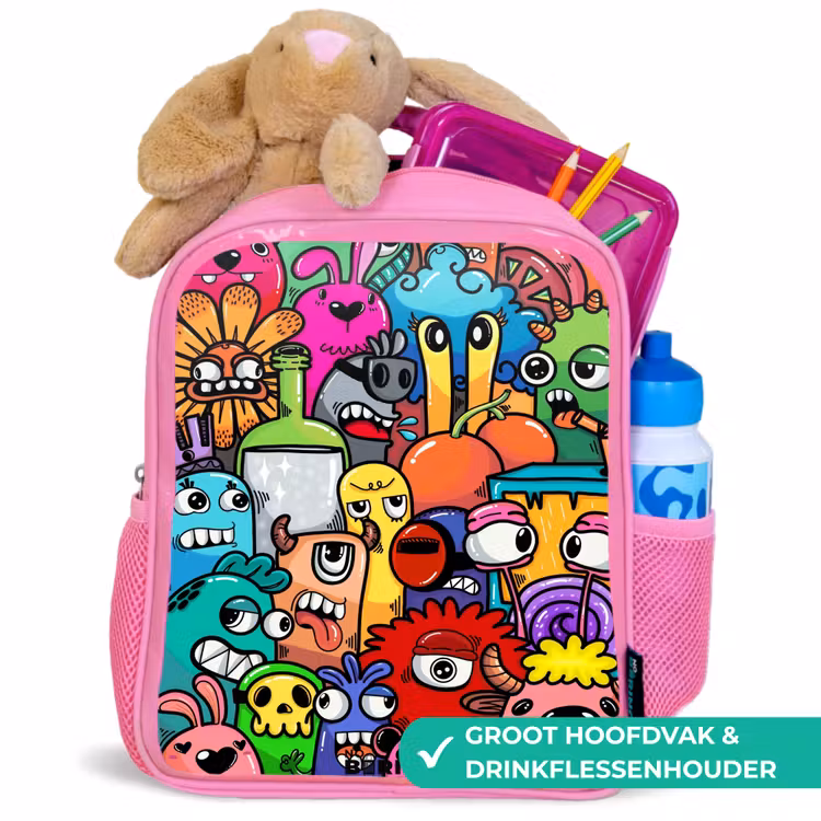 Rugzak kind - roze - Knallende gekleurde monsters — 2