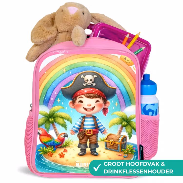 Rugzak kind - roze - Piraat op een eiland met een schat — 2