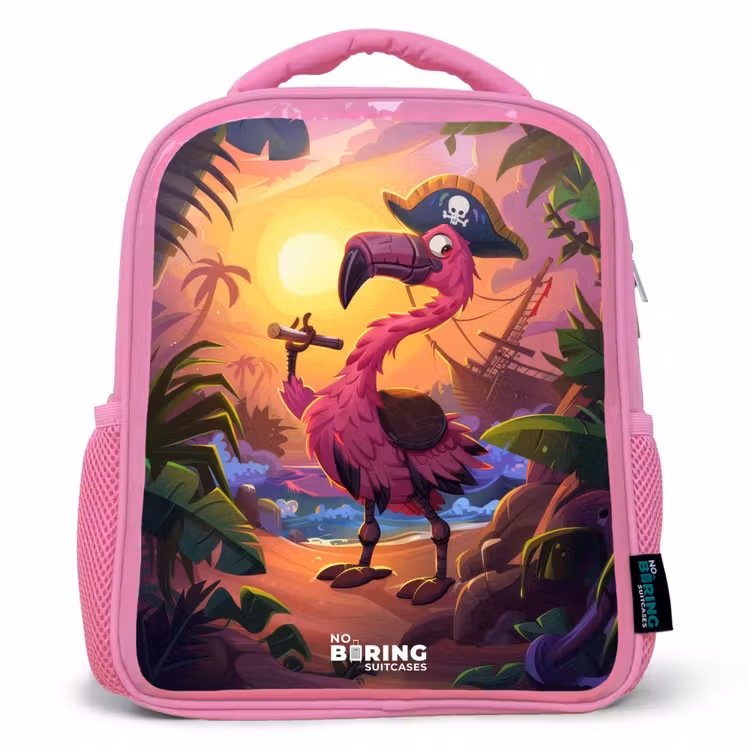 Rugzak kind - roze - Piraten flamingo op een tropisch pad — 1