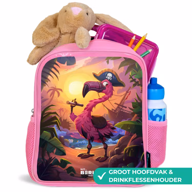 Rugzak kind - roze - Piraten flamingo op een tropisch pad — 2