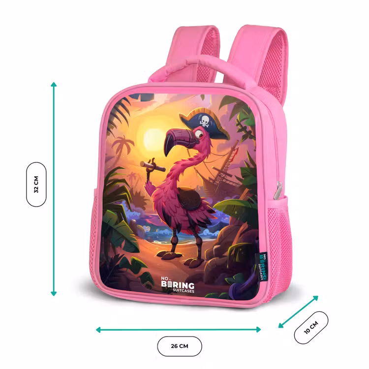 Rugzak kind - roze - Piraten flamingo op een tropisch pad — 3