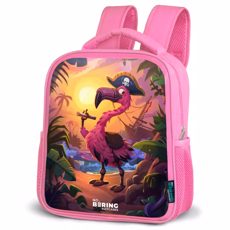 Rugzak kind - roze - Piraten flamingo op een tropisch pad — 4