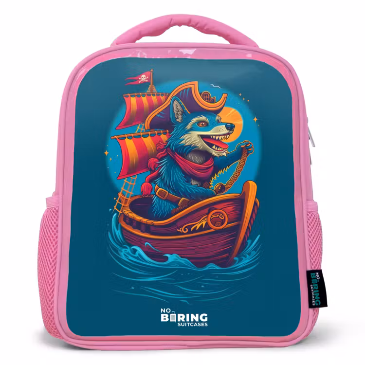 Rugzak kind - roze - Piraten wasbeer op een boot — 1