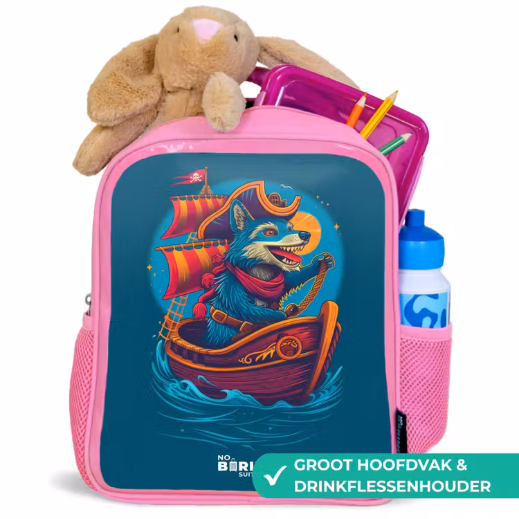 Rugzak kind - roze - Piraten wasbeer op een boot — 2