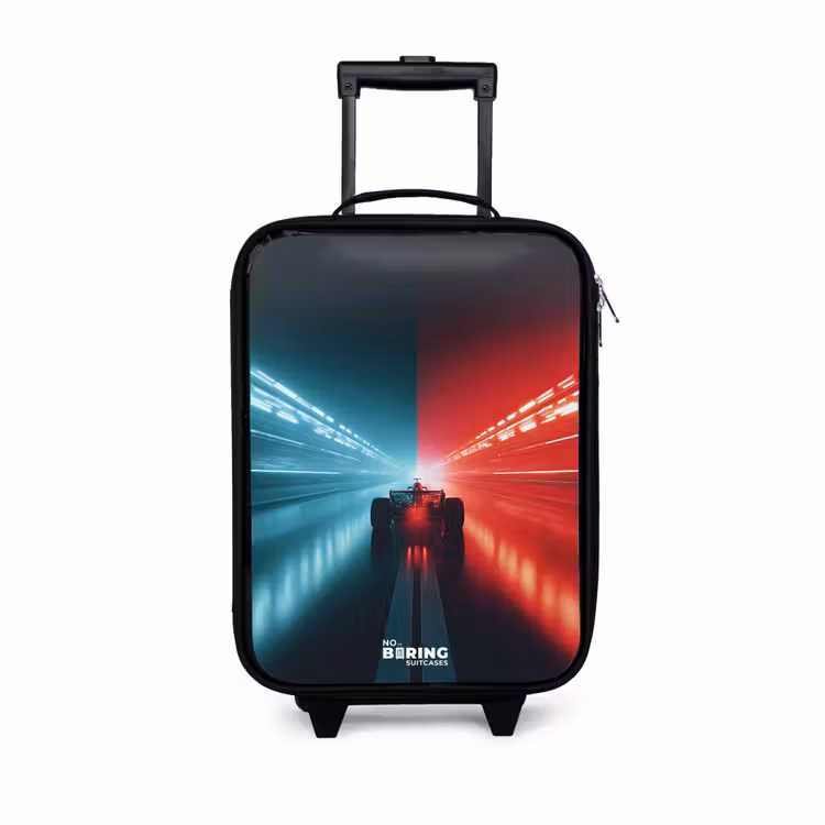 Kinderkoffer - Zwart - Baan - Raceauto - Neon - Rood — 1