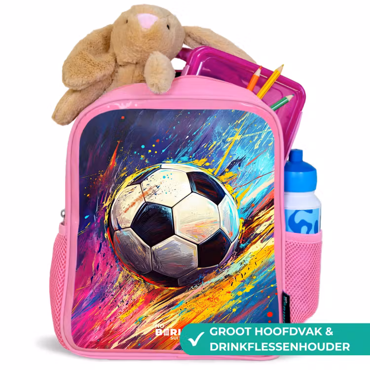 Rugzak kind - roze - Neon - Voetbal - Kleurrijk — 2