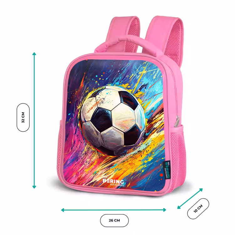Rugzak kind - roze - Neon - Voetbal - Kleurrijk — 3