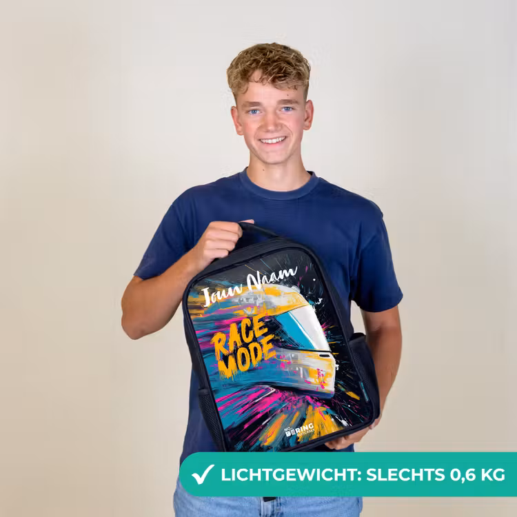 Kinderrugzak met naam - Zwart - Racehelm - Abstract - Verf - Kleurrijk — 2