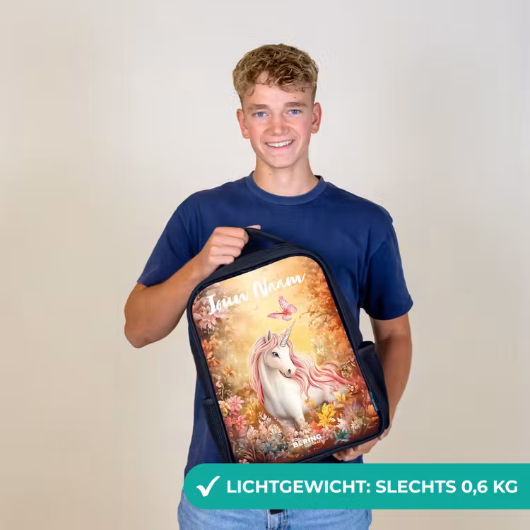 Kinderrugzak met naam - Zwart - Eenhoorn - Vlinder - Roze - Manen — 2