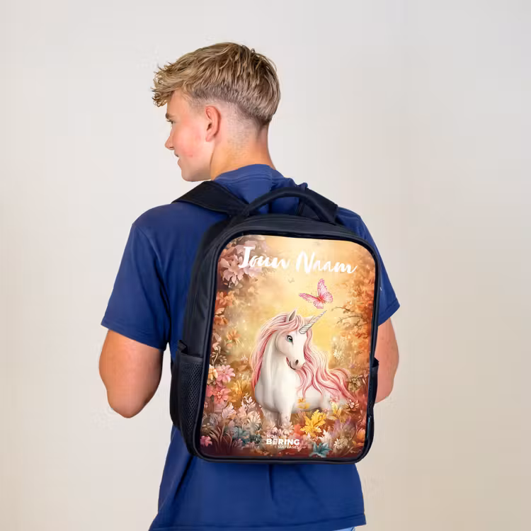Kinderrugzak met naam - Zwart - Eenhoorn - Vlinder - Roze - Manen — 6